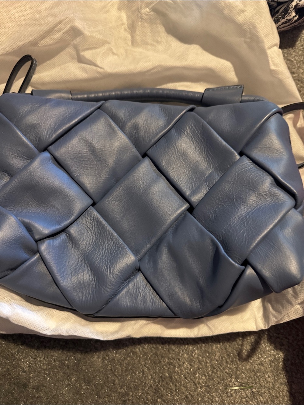 Woven Leather Shoulder Bag - Blue